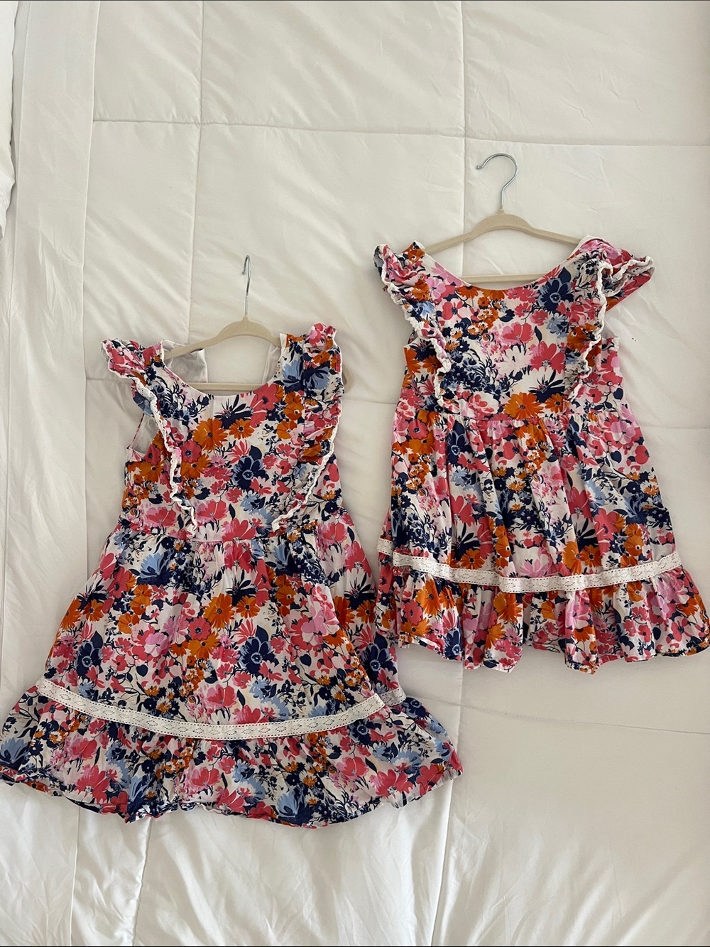 Janie and Jack Pink, Navy & Orange Floral Sundress with Ruffle Trim